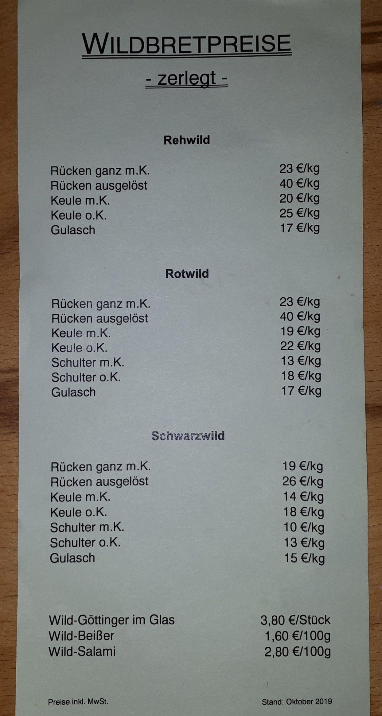 Forstbetrieb Selb, Wildbret von Rot-, Schwarz- und Rehwild